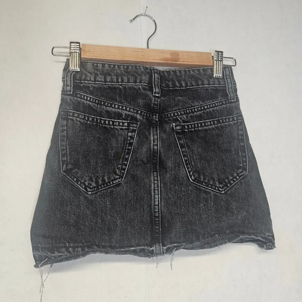 Gap Girl Black Wash Denim Raw Hem Skirt